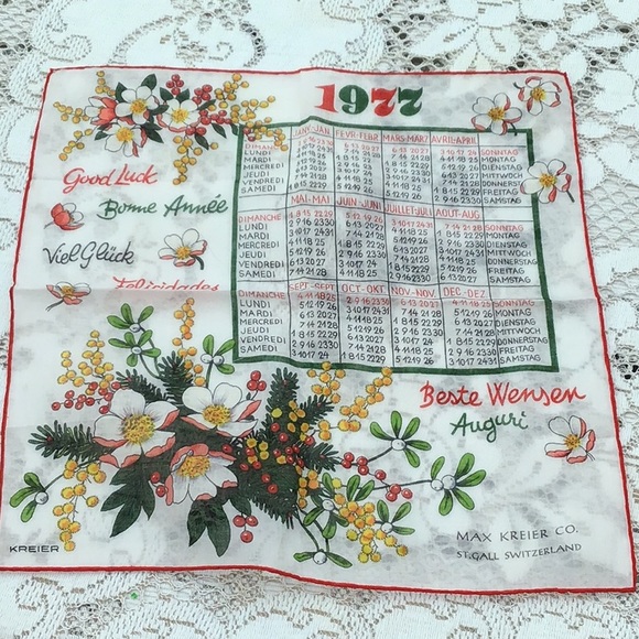 Kreier 1977 Calendar Hanky - Picture 1 of 1